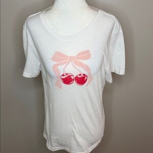 NWT Project Social TWhite T-Shirt with Cherry Graphic t size Med